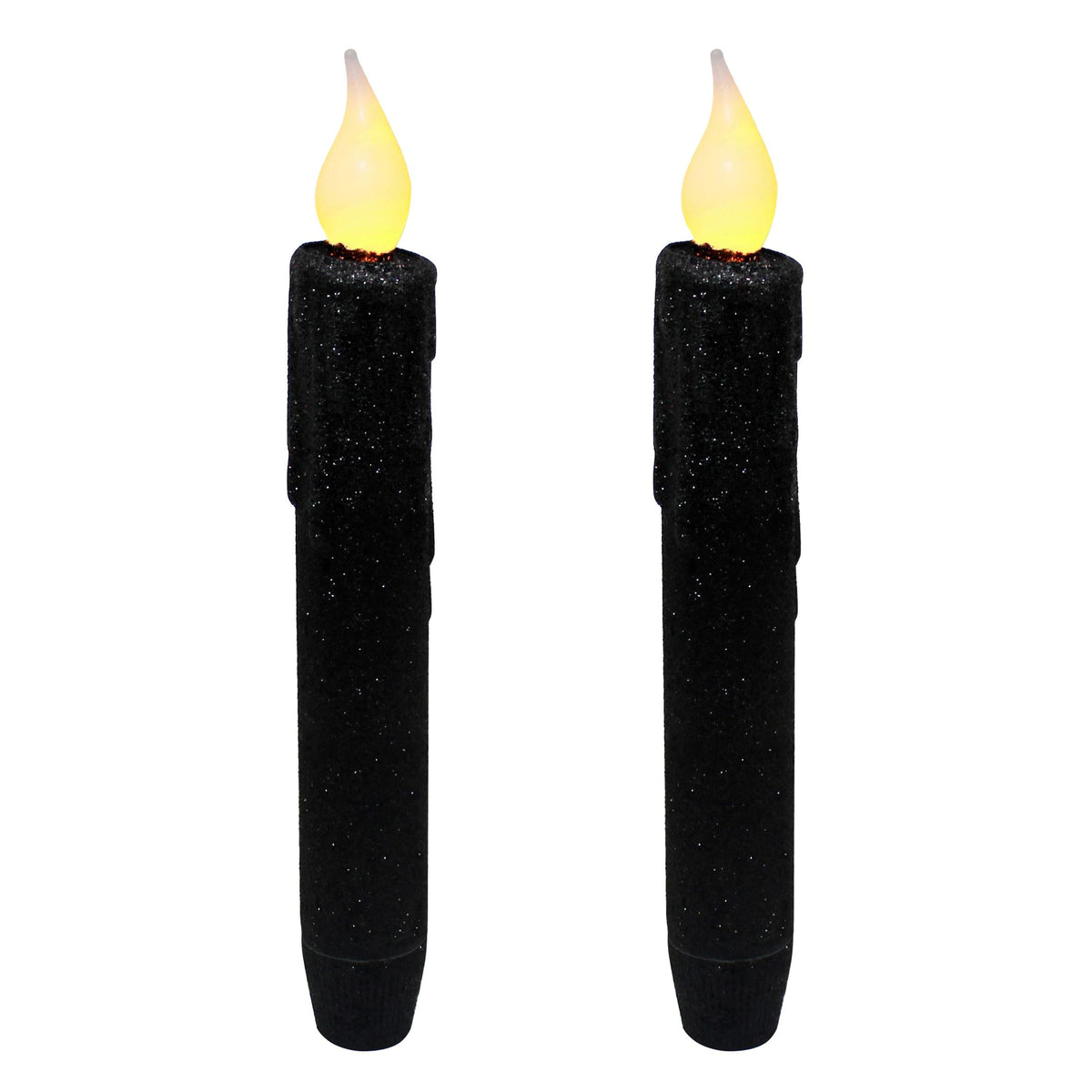 CVHOMEDECO. Glitter Flameless Candles Flickering Battery Operated LED Taper Candles with Timer for Home, Wedding, Halloween, Christmas Decor. Black, 6-3/4 Inch, Set of 2