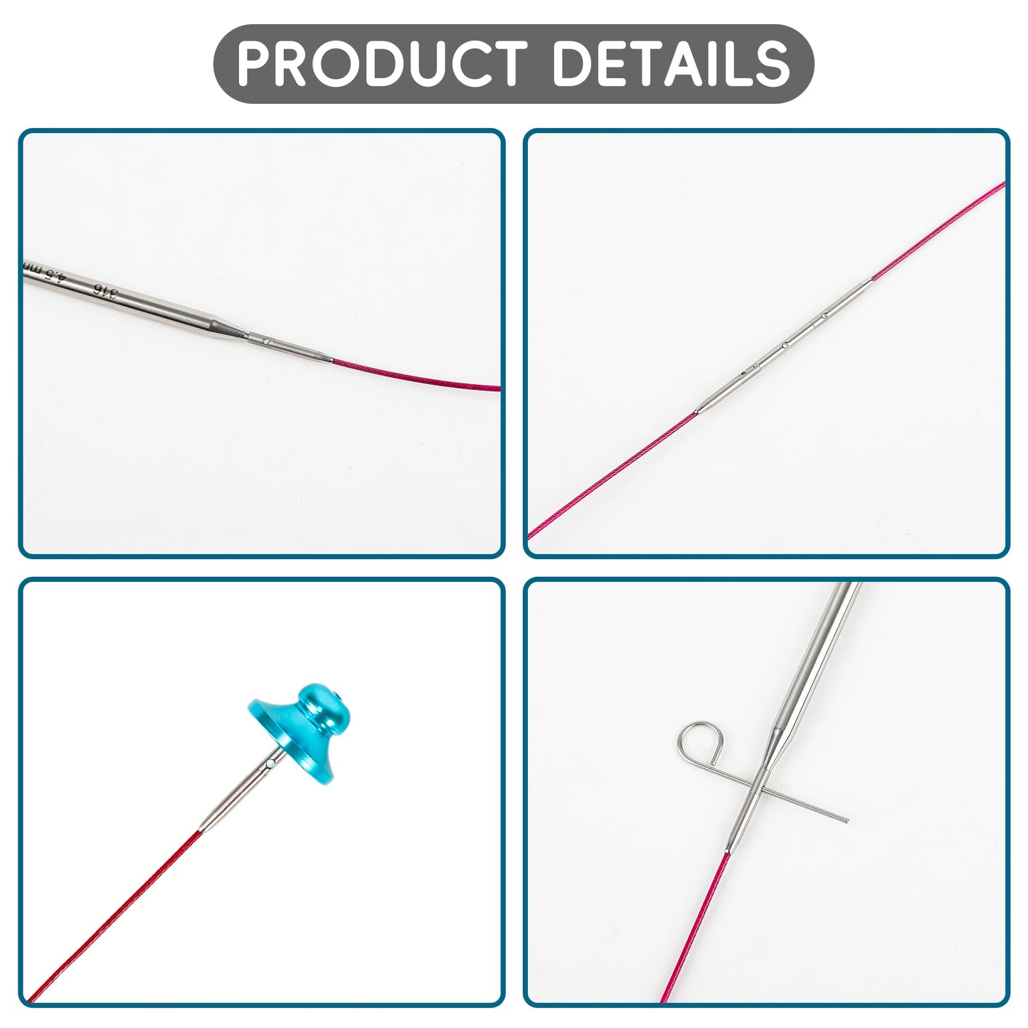 Froggod 5-Inch Stainless Steel Lace Interchangeable Circular Knitting Needle Set, Sizes US 0, 1, 2, 3, 4, 5, 6, 7, 8 Interchangeable Knitting Needles Lace-Tip with 4 Assorted Cables with Project Bag