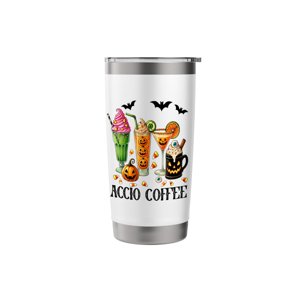 Halloween White 20oz Travel Cup Bottle Spooky Accio Coffee Stainless Steel Insulated Tumbler