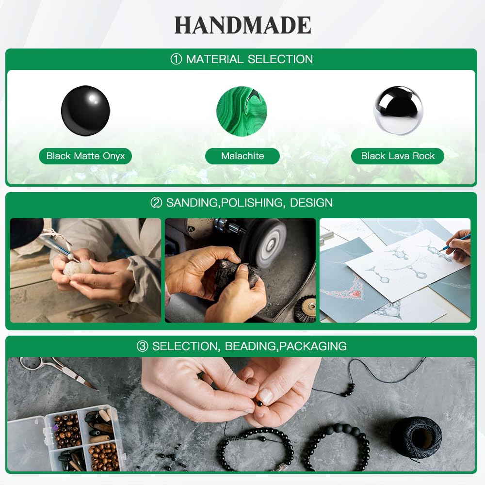 Triple Protection Bracelet - for Protect & Balance - Energy Crystal Bracelets for Men Women - Bring Good Luck & Prosperity - Malachite Hematite & Black Obsidian Jewelry Natural Stone Healing Bracelet