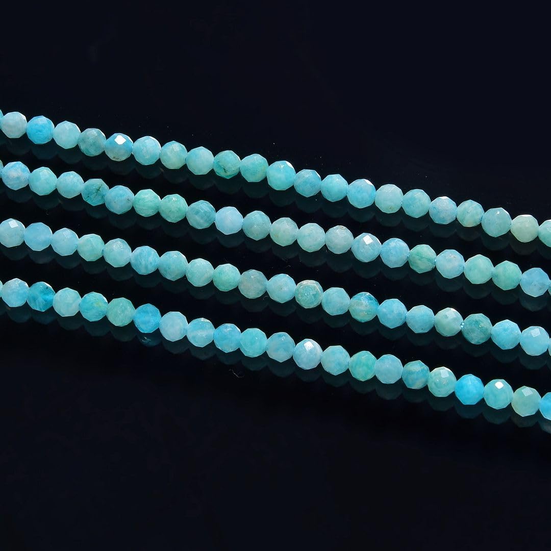 Adabele 15 Inch Natural Blue Amazonite Healing Gemstone 4mm (0.16 Inch) Tiny Small Faceted Round Loose Beads Stone Spacer (90-100pcs) for Craft Jewelry Making GK4-9