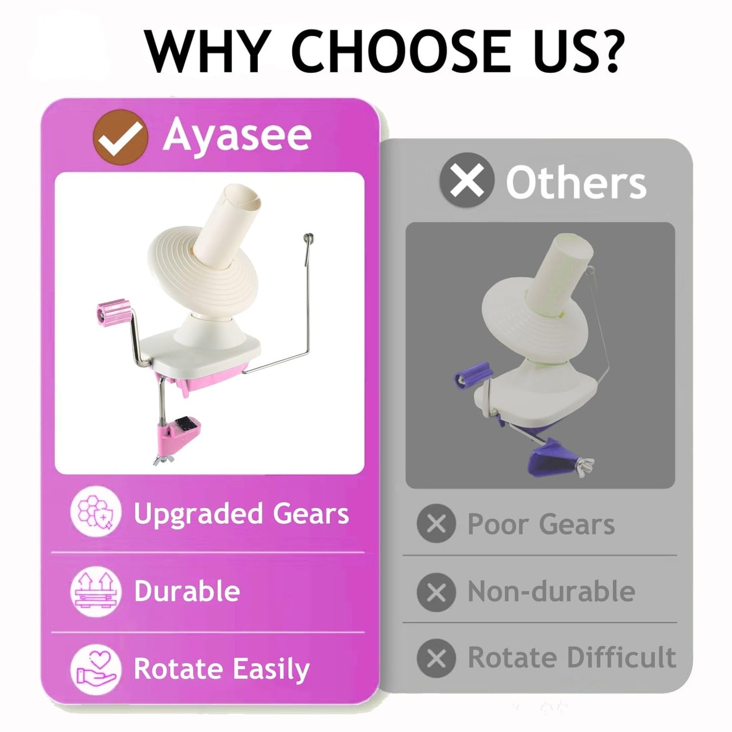 Ayasee Yarn Winder, Yarn Ball Winder, Easy Install and Efficiently for Crocheting Hand Operated Spinner for Knitting Lovers (Pink)
