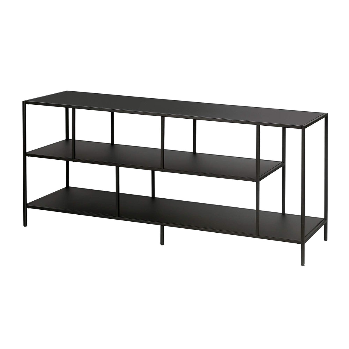 Henn&Hart TV Stand for TVs up to 60" with Metal Top and 2 Open Display Metal Shelves for Living Room, Family Room, or Office, Black