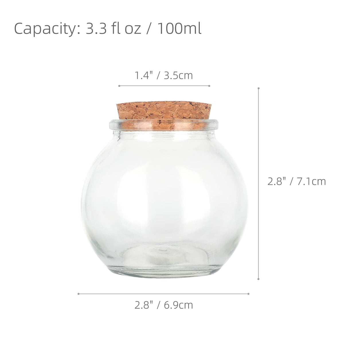Magic Season Decorative Glass Bottles with Cork Stoppers (3.3 fl oz. Spherical Bottles / 12 Pcs)