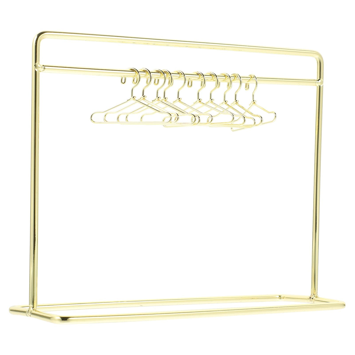 STOBOK Miniature Doll Garment Rack with 10Pcs Mini Clothes Hangers Mini Doll Dress Clothing Display Rack Metal Dollhouse Furniture Bedroom,Living Room,Shower Accessories Supplies, Golden 5.9x4.7in