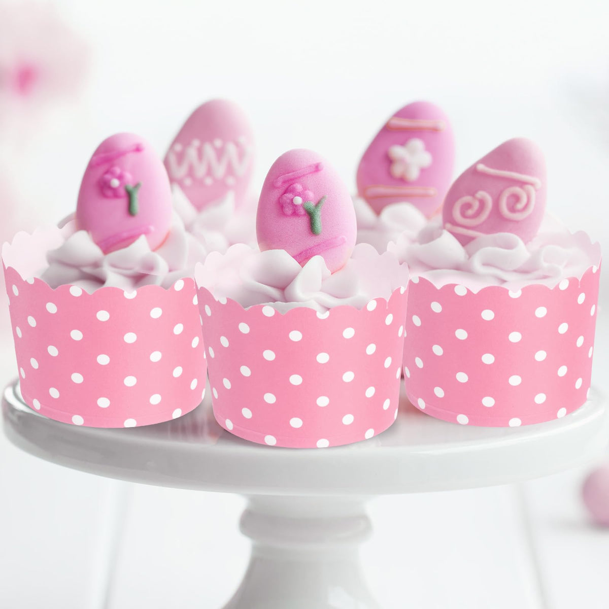 uxcell 50pcs Cupcake Wrappers for Wedding, Paper Baking Cups and Muffins Liners for Birthday Wedding Party Supplies (Pink, Polka Dots & Stripe)