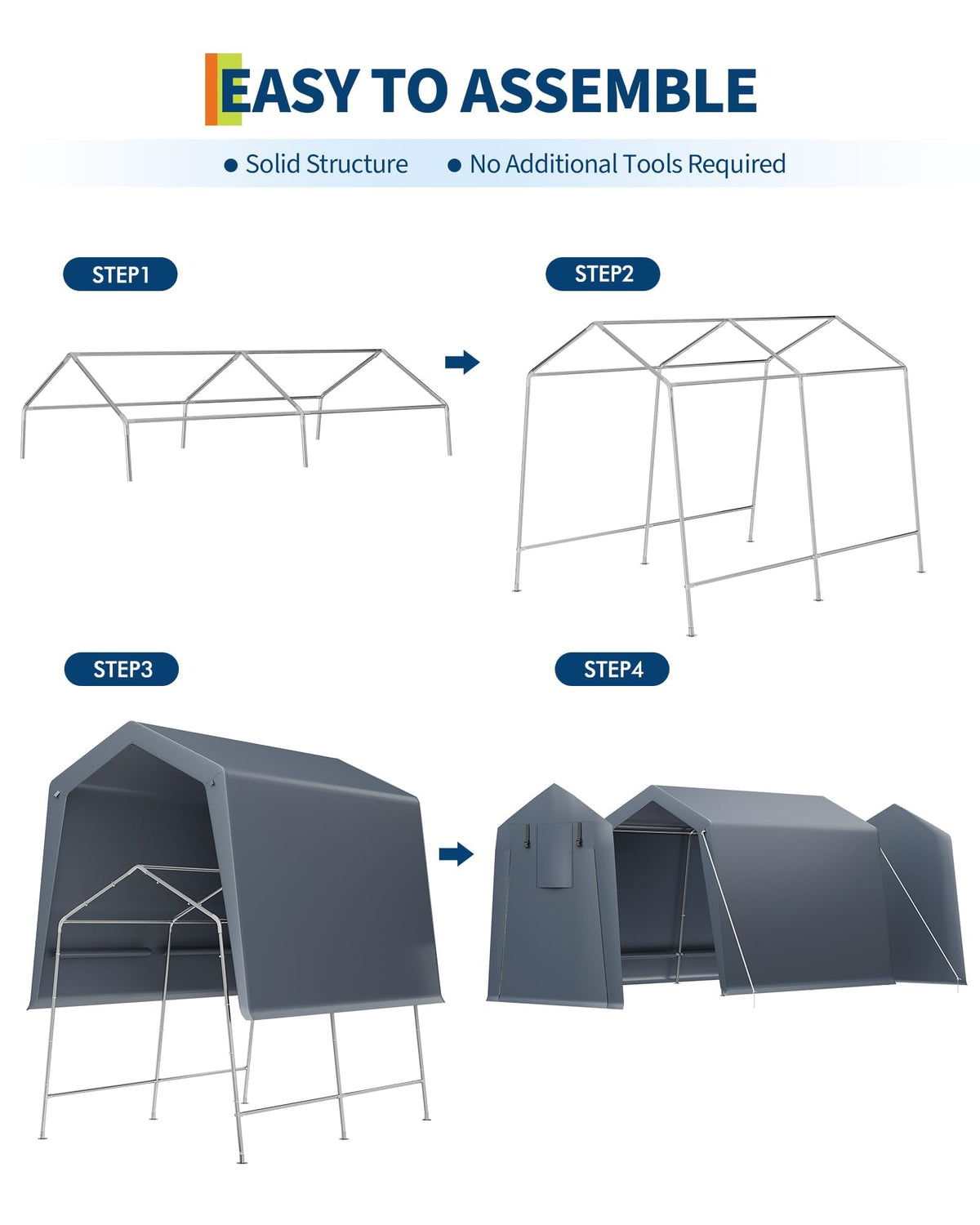 7 x 10 Ft Carport Portable Storage Shed Outdoor Tarp Sheds with Roll-Up Door, Bike Shed ATV Storage Tent for Motorcycle, Car, Garden Tools Grey