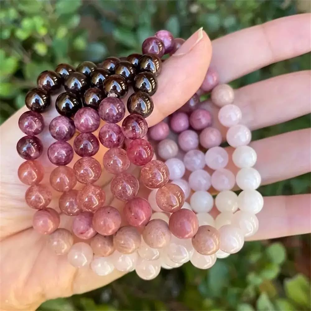TUQBA Love Energy Crystal Bracelet for Women Garnet, Quartz, Rose Quartz, Rhodonite, Moonstone for Mothers Days Gift, Birthday, Christmas Healing Gemstone Bracelet