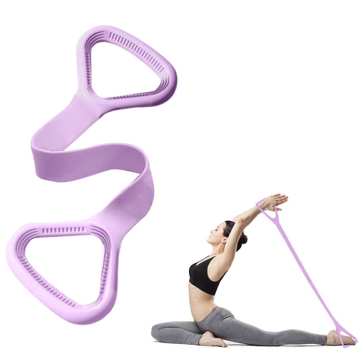Resistance Band, Figure 8 Fitness Resistance Bands for Exercise Bands, Workout Bands Resistance for Women with Handles, Stretch Bands for Physical Therapy, Yoga, Pilates-Purple