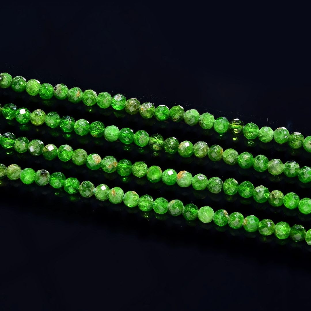 Adabele 15 Inch Natural Green Diopside Healing Gemstone 4mm (0.16 Inch) Tiny Small Faceted Round Loose Beads Stone Spacer (95-105pcs) for Craft Jewelry Making GK4-24