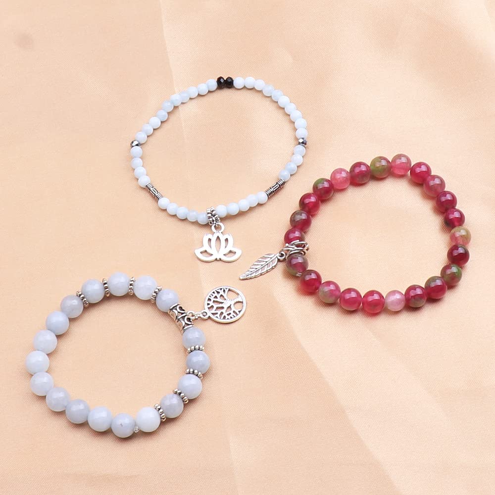 UEUC Tree of Life Yoga Healing Stone Bracelets, Multilayer Lotus Chakra Stone Reiki Bracelet Sets, Anxiety Crystal Natural Stone,for Women Stress Relief(#57)