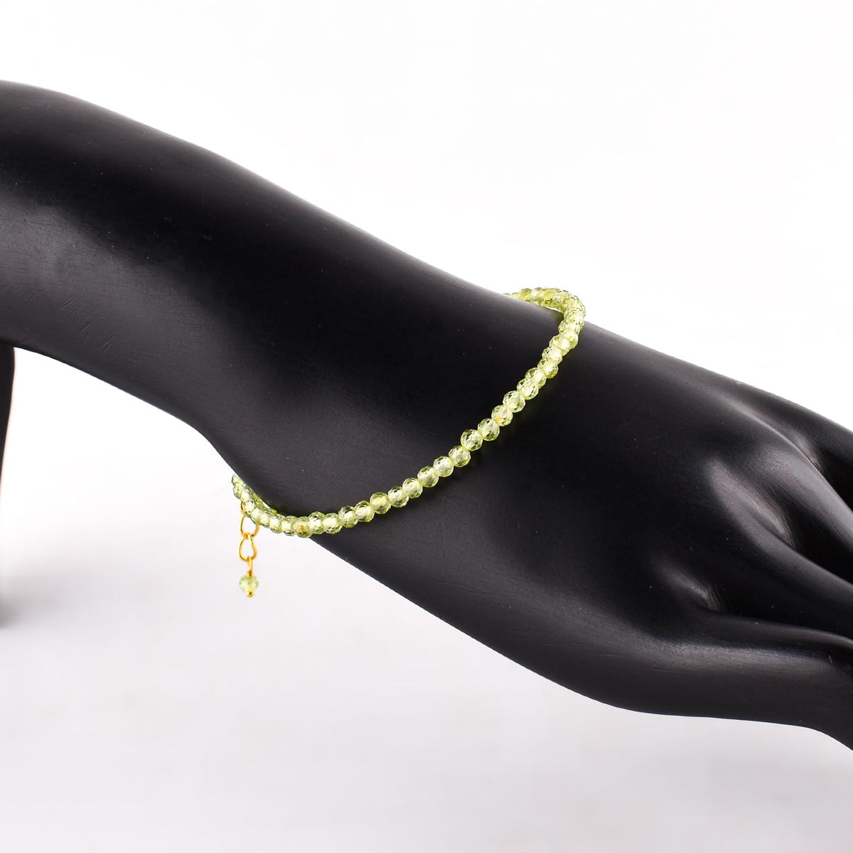 Natural Green Peridot Gemstone Micro Beads Dainty Bracelet Jewelry for Women, August Birthstone, Chakra Energy Crystals, 14k Gold Plated Chain 8 inch Adjustable