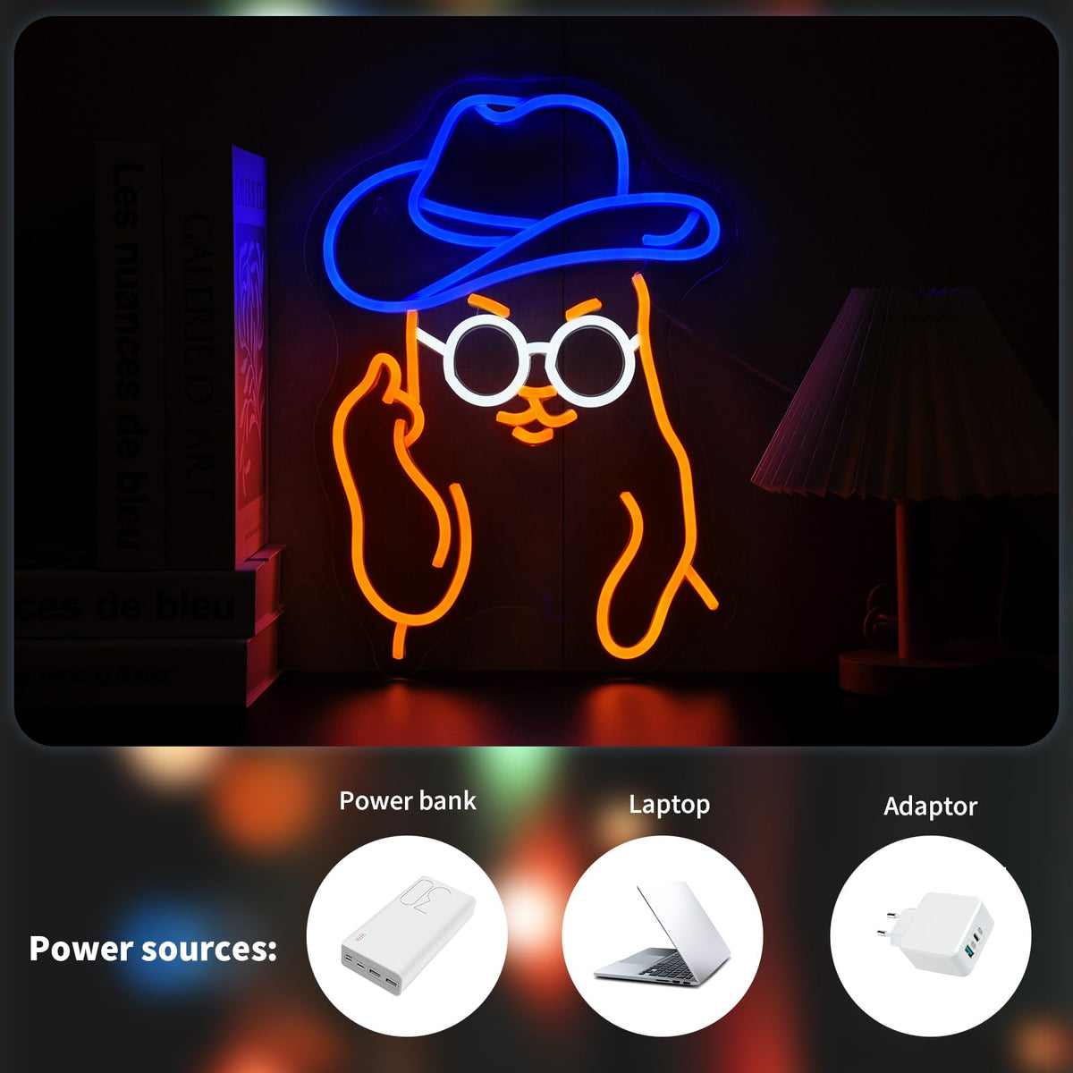 Qetibwk Cat Cowboy Neon Sign for Wall Decor Led Neon Signs Light Up Sign Room Decor Neon Lights Sign USB Powered