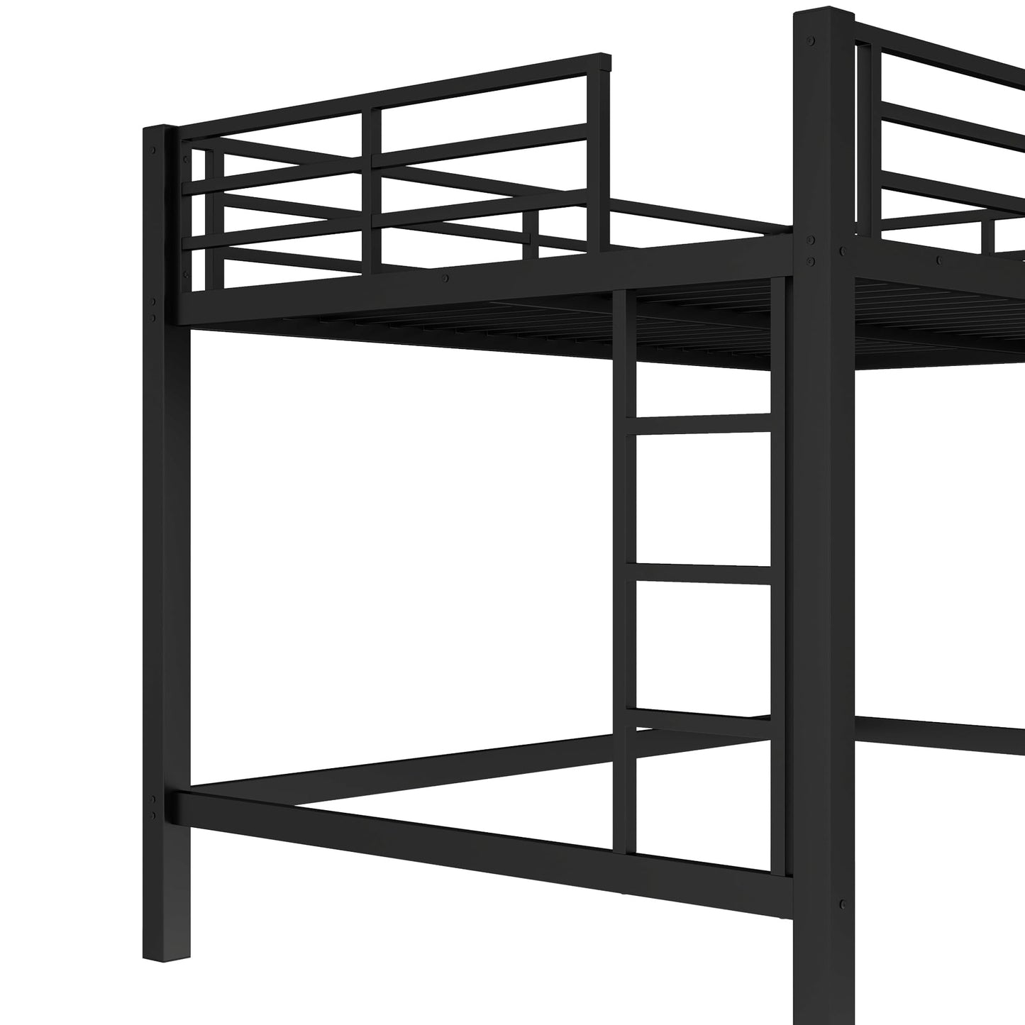 Bellemave Queen Size Loft Bed with 2 Ladder and Guardrails, Metal Loft Bed Frame for Adults, Kids, Teens, Black