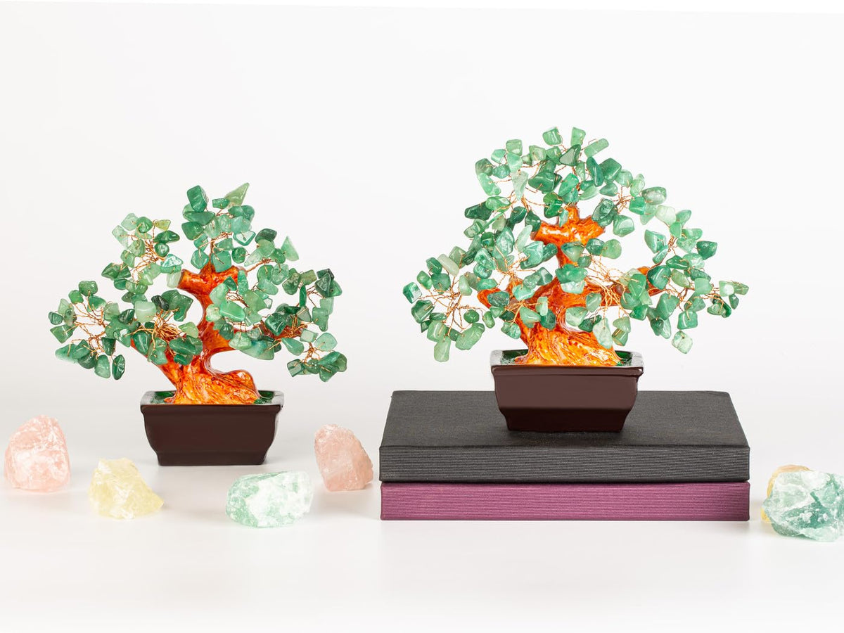 NUKAYAI Natural Green Aventurine Money Tree for Office Desk Home Room Decor Positive Meditation Spiritual Energy Crystals Bonsai Trees Feng Shui Wealth and Luck Birthday Gifts for Women