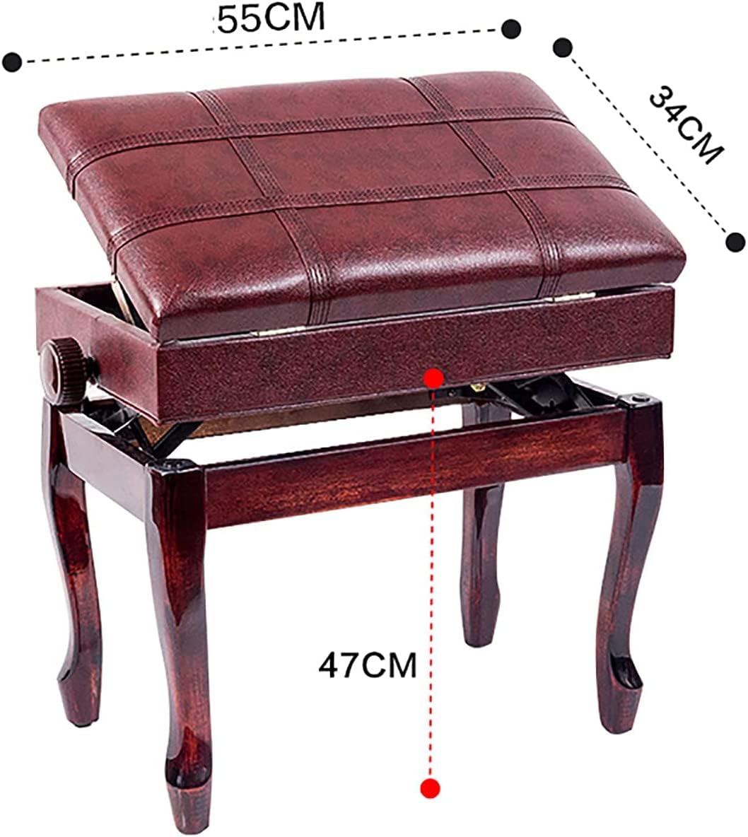 ZHOUYANB Piano Stool Dressing Table Height Adjustable Bench Genuine Leather Keyboard Padded Cushion Filling with High Resilience Sponge 55 X 34 47-57cm (Mahogany One Size)