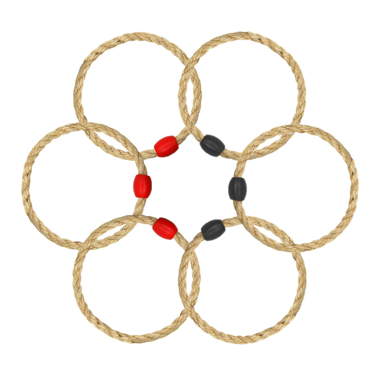 6 Pack Sisal Rope Ring Toss Game Replacement Parts for Adults and Kids, Outdoor Toss Rings for Agility Practice and Speed Game and Yard Games and Lawn Games for Party (Red and Black)