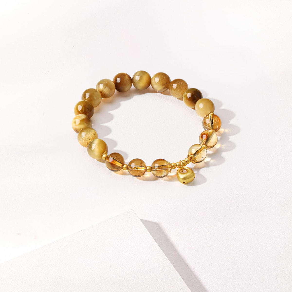 ZHOU LIU FU Sterling Silver Bracelets Silver Natural Healing Yellow Stones Bracelet Lock Pendant Charm Beads Stretch Bracelet for Women Mom Her Anniversary Birthday 6.7"/17CM J1915868