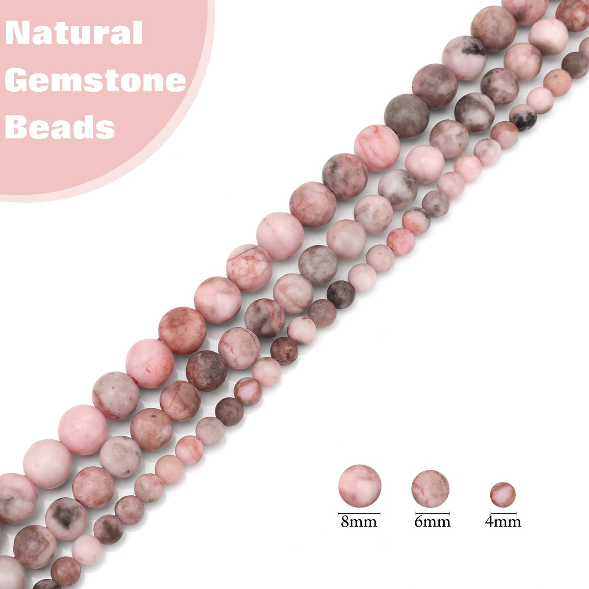 Vinswet 45pcs 8mm Zebra Natural Stone Beads Round Genuine Real Stone Beading Loose Gemstones DIY Smooth Bead for Bracelet Necklace Earrings Jewelry Making