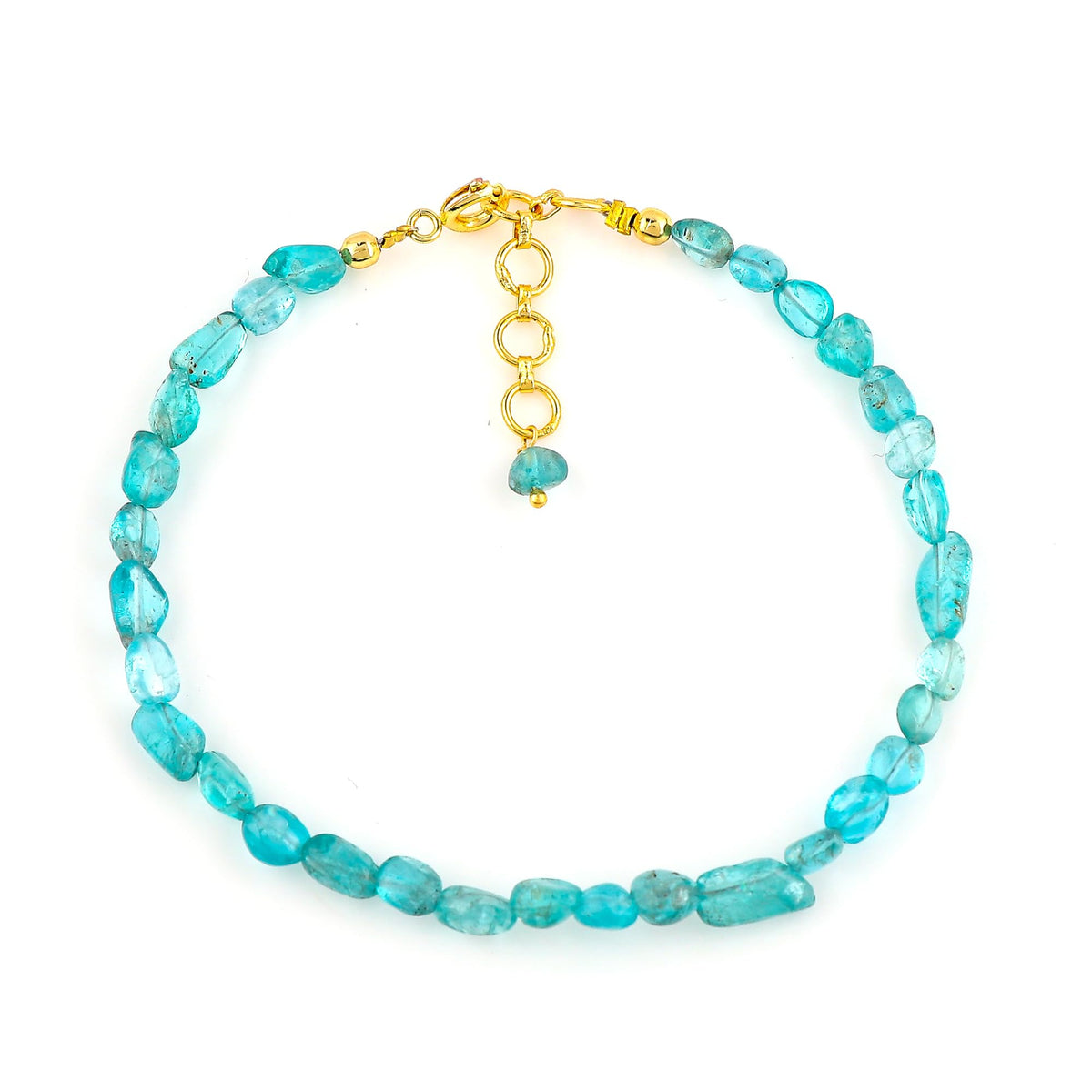 GemSymphony Neon Apatite Gemstone Tumble Bracelet – Hypoallergenic Gold Plated Chain, 7+1 Inch Adjustable, Spring Ring Clasp, Handmade Crystal Bracelet for Women, Natural Stone Healing Jewelry (Neon Apatite)