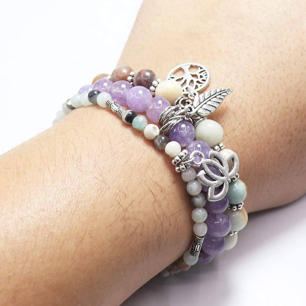 UEUC Tree of Life Yoga Healing Stone Bracelets,Multilayer Lotus Chakra Stone Reiki Bracelet Sets,Anxiety Crystal Natural Stone,for Women Stress Relief