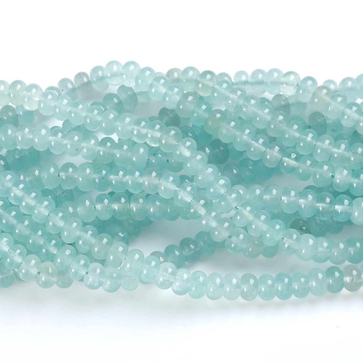 5x8mm 76pcs Natural Light Blue Aquamarine Stone Rondelle Spacer Loose Beads Abacus Disk Stone Round Loose Gemstone Beads for Jewelry Making DIY Bracelet Necklace