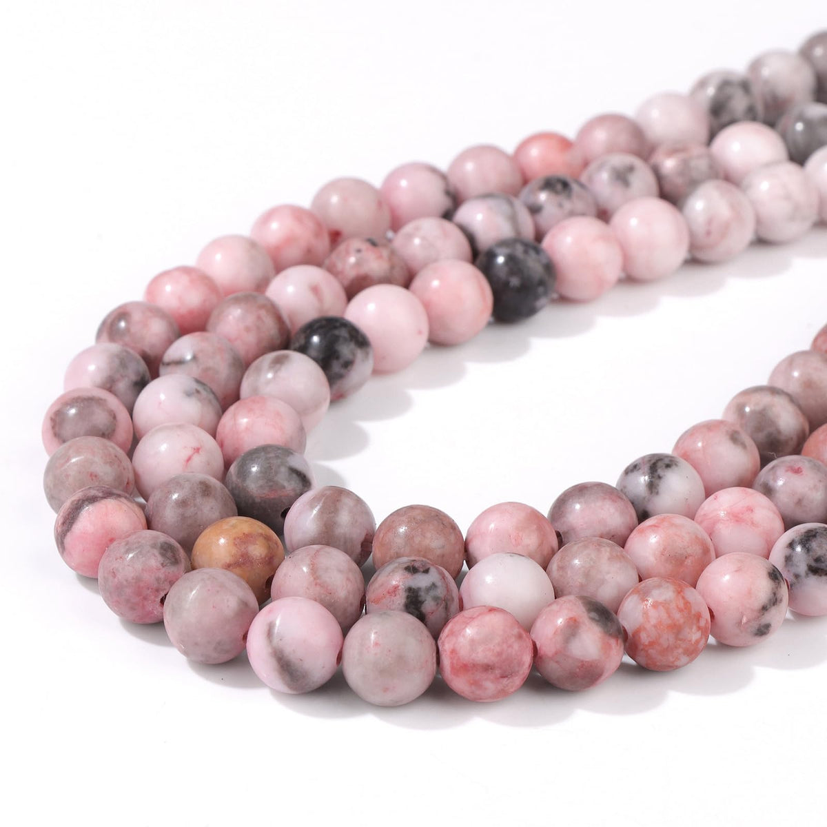 Risyfjew 50PCS 8mm Natural Pink Zebra Jasper Beads Gemstone Round Loose Beads for Jewelry Making Chakra Crystal Stone Beads for Bracelets Necklace Earrings Making Supplies (50pcs/Strand)