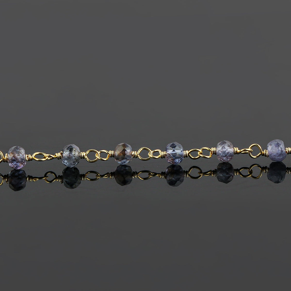 CRYSTALINES Natural Blue Iolite Gemstone Cluster Bracelet, 14K Gold Plated Rosary Chain, Handmade Bohemian Jewelry, Healing Crystals Beads & Stones, Gift for Women (Approx. 7+1inch)