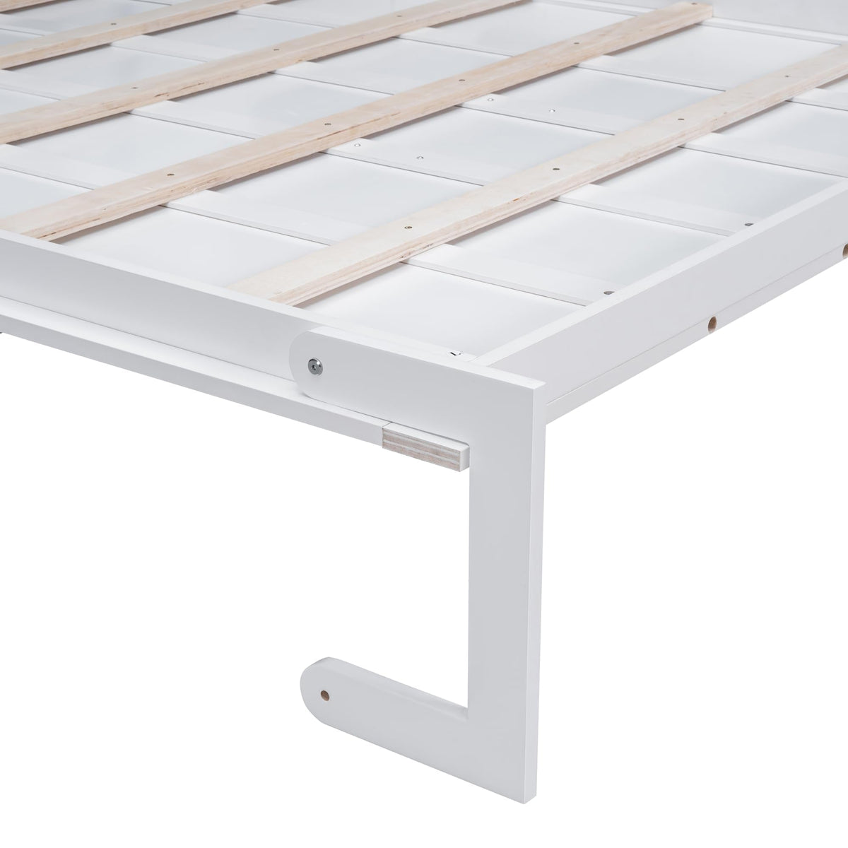 Merax Queen Size Murphy Bed Frame, Modern Wall Bed Can Be Folded into Cabinet, Chair with Cushion, White