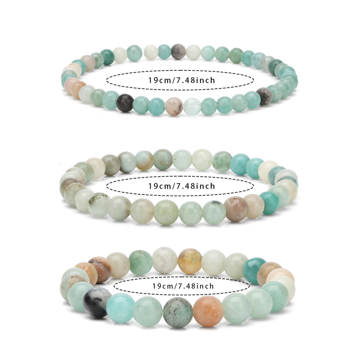 Risyfjew 4MM Handmade Amazonite Natural Gemstone Stretch Elastic Bracelet,PE Film Anti-oxidation Packaging Natural Stone Crystal Healing Power Energy Gifts for Adult