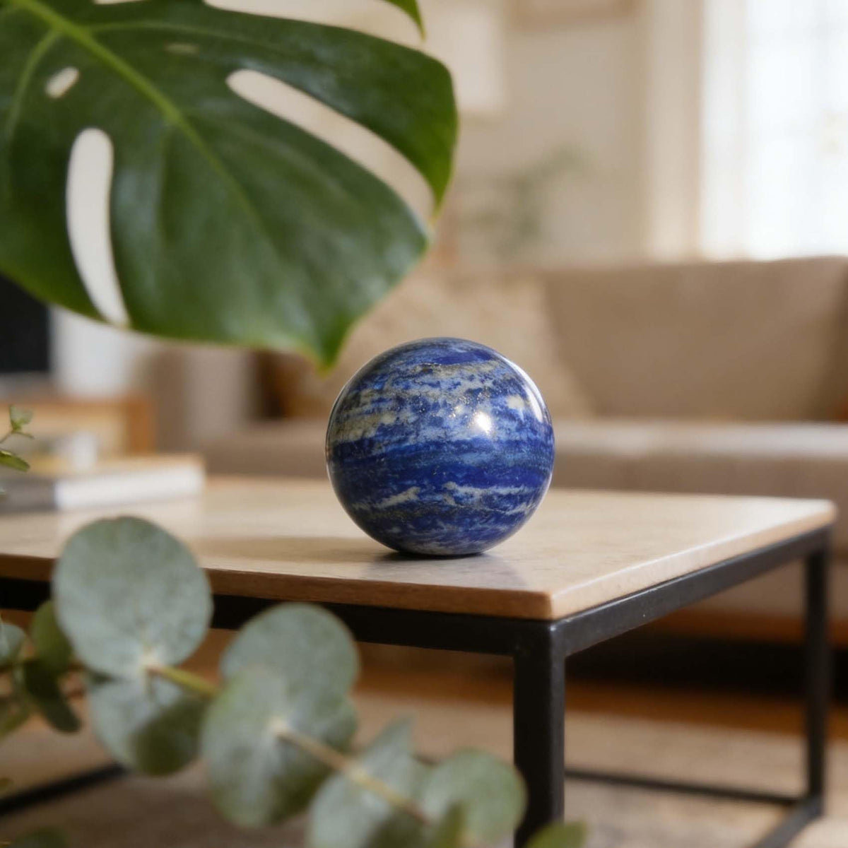 AierCrystal Natural Stone Crystal Sphere Feng Shui Home Decoration Ball Positive Energy Scrying Orb for Meditation Tool for Spiritual Space Purification Globe Diameter 5-6cm Lapis Lazuli Sphere