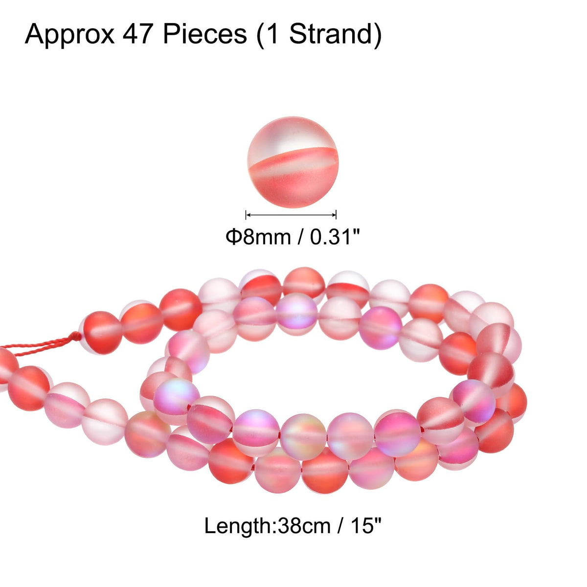 uxcell Matte Crystal Glass Beads 8mm Synthetic Frosted Shining Semi-Precious Round Loose Beads Synthetic Moonstone for Jewelry Making DIY Bracelet, Red
