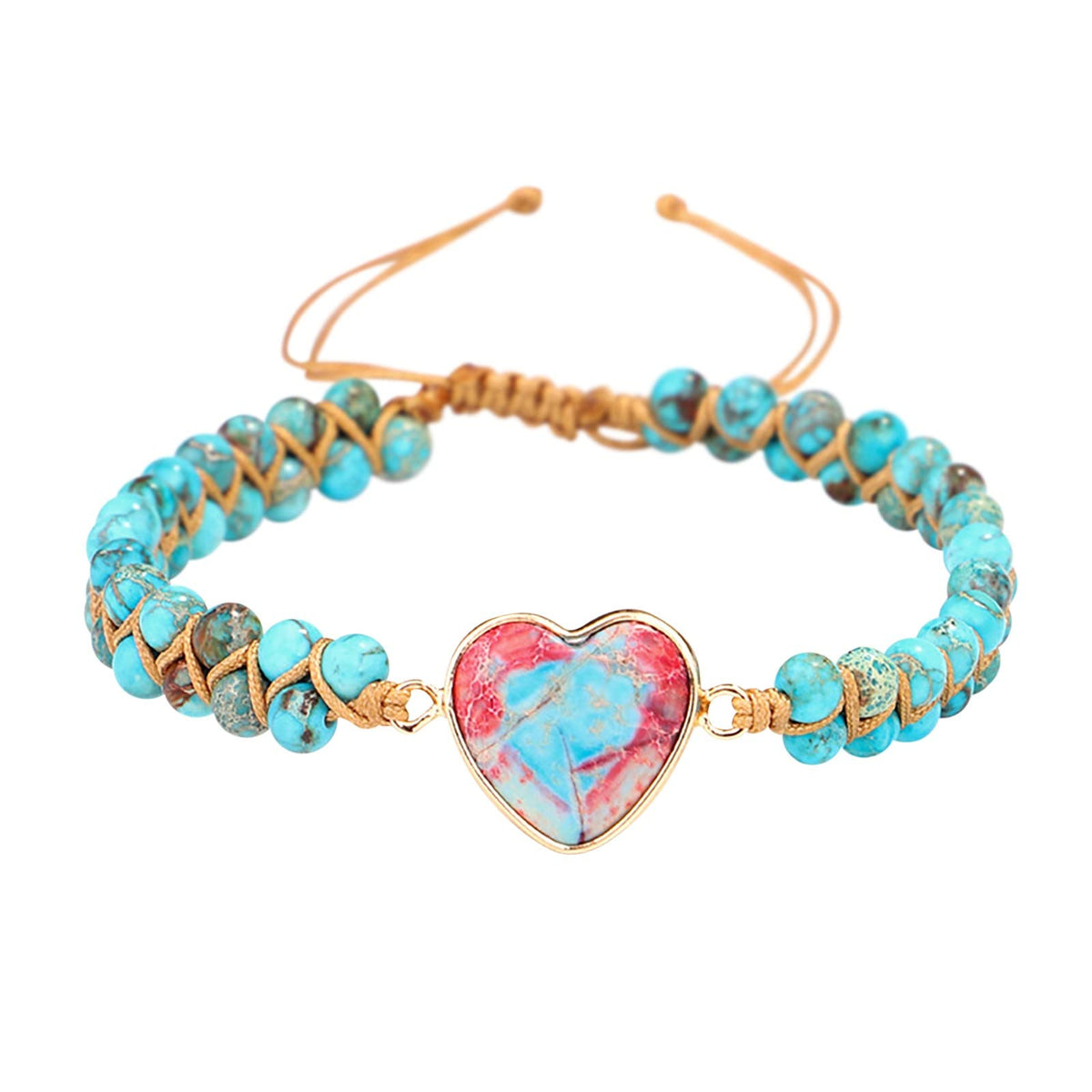 Healing Stone Bracelet Beads Yoga Bracelet Turquoise Natutal Stone Chakra Crystal Energy Heart Charm Bracelet Handmade