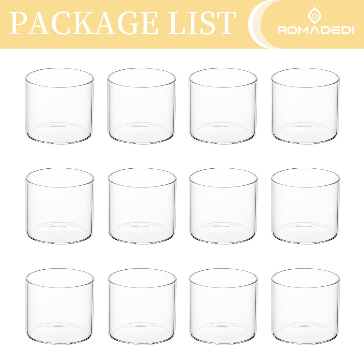 Romadedi Clear Tealight Candle Holder - Glass Votive Table Bulk Small Wedding Decor Centerpiece Floating Tea Lights for Christmas Party Birthday Home Pack of 12