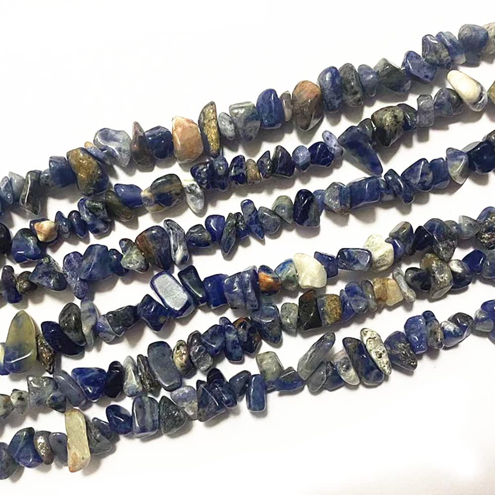 jodaying 7-8mm Natural Blue Sodalite Gemstone Chips Healing Gravel Bracelets Necklace Kit Irregular Tumble Stone Beads DIY Crafts Design Jewelry Making 32"