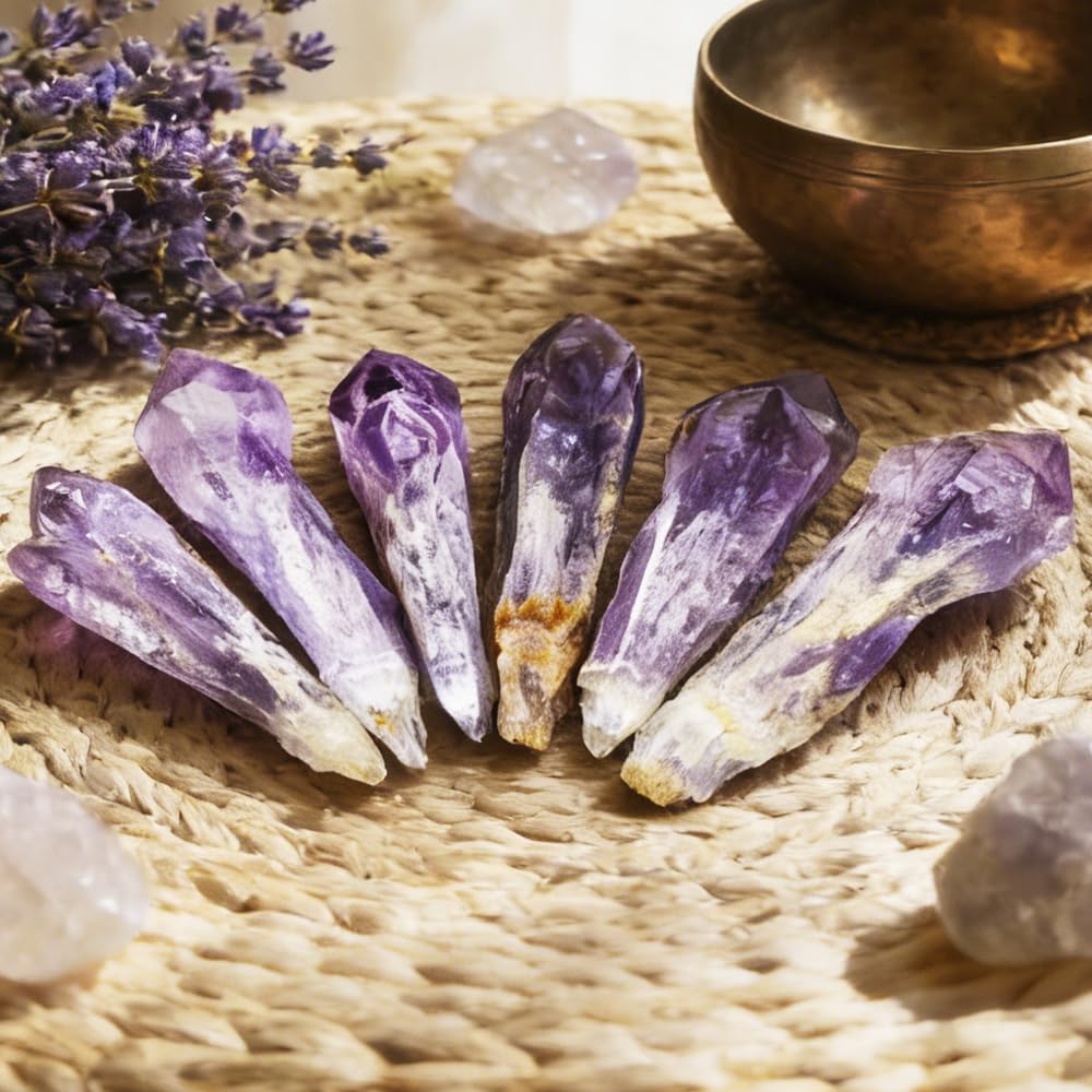 Natural Raw Amethyst Point Wand, Single Terminated Crystal Cluster Scepter, Hand Polished Healing Crystal Point, Positive Energy Gemstone, Reiki Meditation Spiritual Ornament,Home Decor & Crystal Gift