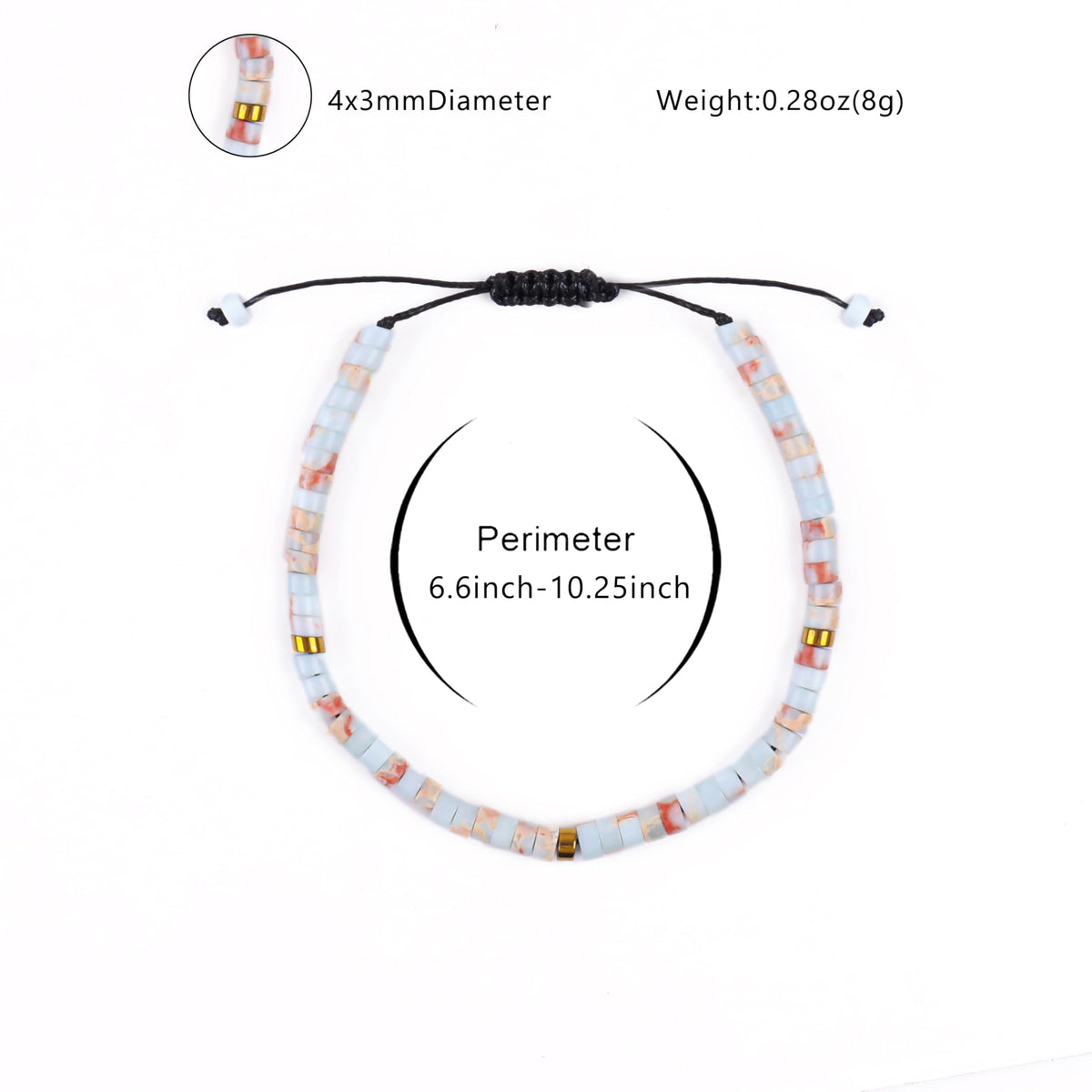 Iborov Handmade 4mm Natural Amazonite Stone Healing Crystal Beaded Bracelet Adjustable Braided Cord Chakra Jewelry for Men and Women