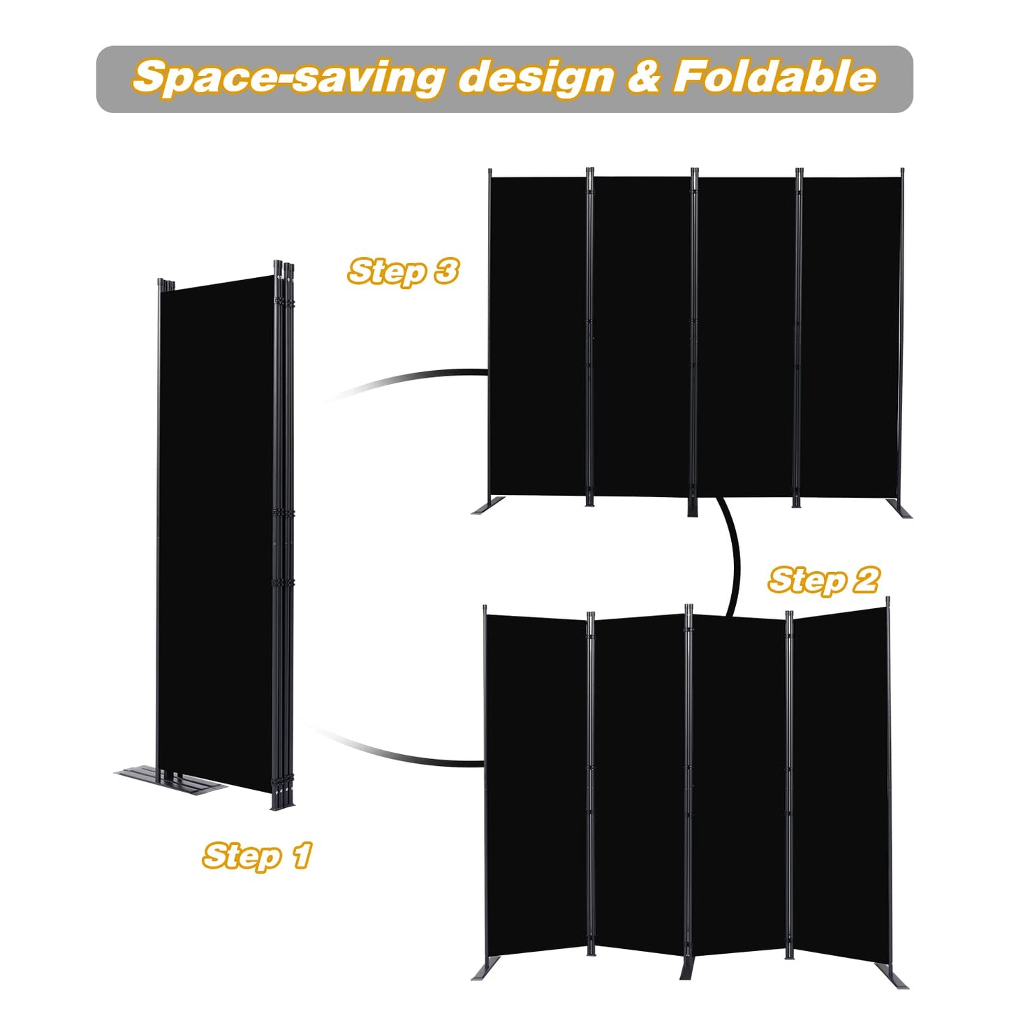 CHOSENM Room Divider, 4 Panel Folding Privacy Screens with Wider Feet, 6 Ft Portable Room Partition for Room Separator, Room Divider Panel 88" W X 71" H, Partition Room Dividers Freestanding，Black