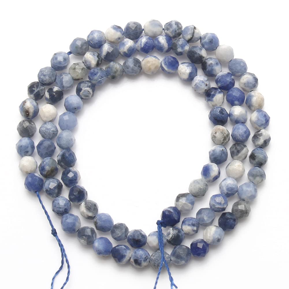 Song Xi 90pcs 4mm Natural New Blue Sodalite Gemstone Beads Faceted Round Loose Stone Beads for Jewelry Making