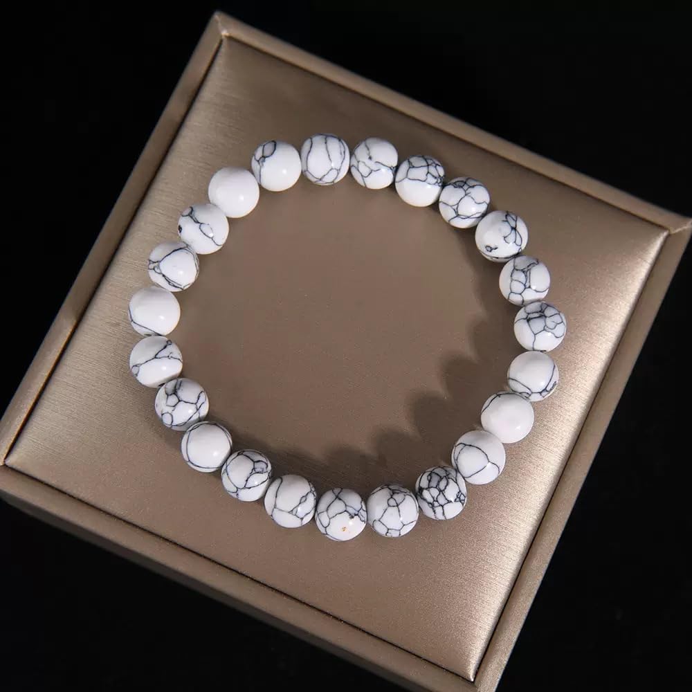 CHELYQST Howlite Bracelet - Stone of Good Sleeping,Stretch Natural Stone Crystal Beads Jewelry Gifts for Women Men Unisex Adult,8mm