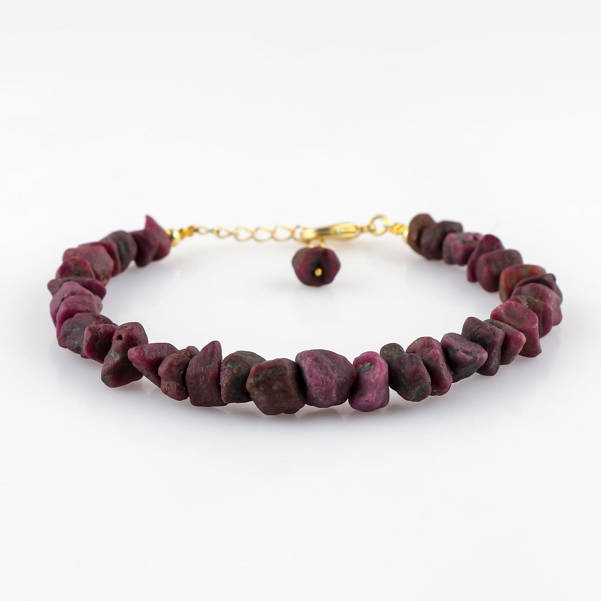 CRYSTALINES Natural Raw Ruby Gemstone Dainty Bracelet, 14K Gold Plated, Rough Stones, Handmade Hypoallergenic Jewelry, Healing Crystals, July Birthstone, Gift for Women, 7+1inch