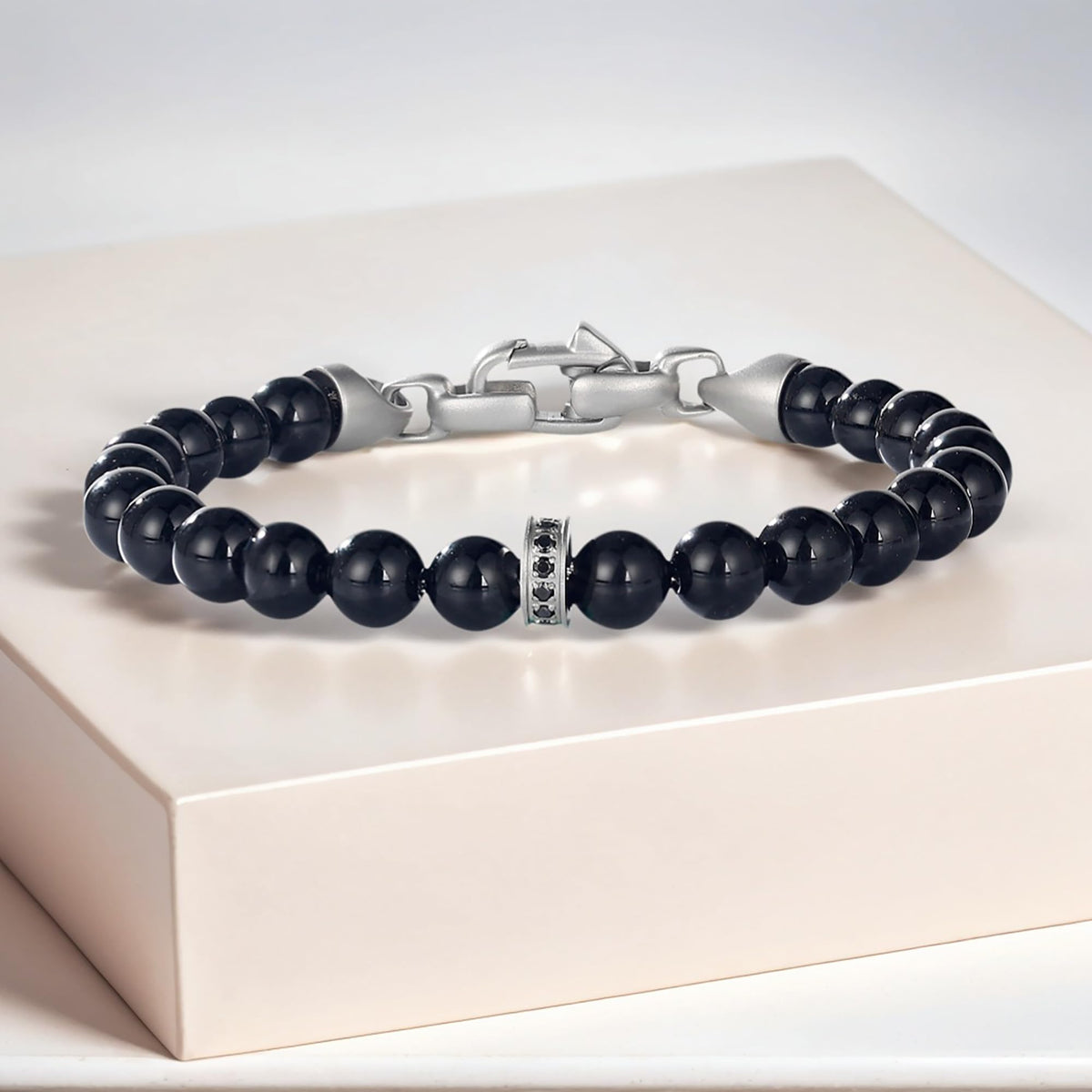 GTMJ Black Onyx Bracelet for Women, Natural Gemstone Bead Bracelet 7.3 Inch, Healing Energy Crystal, Yoga Meditation Jewelry, Chakra Gift for Her
