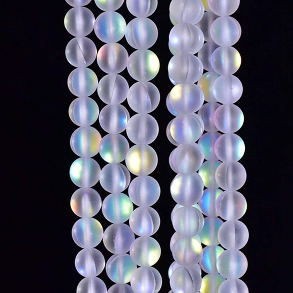 Asingeloo 38PCS 10mm Natural Mystic Aura Quartz Gemstone Frosted Matte Titanium White Rainbow Round Loose Beads 15 inch Full Strand