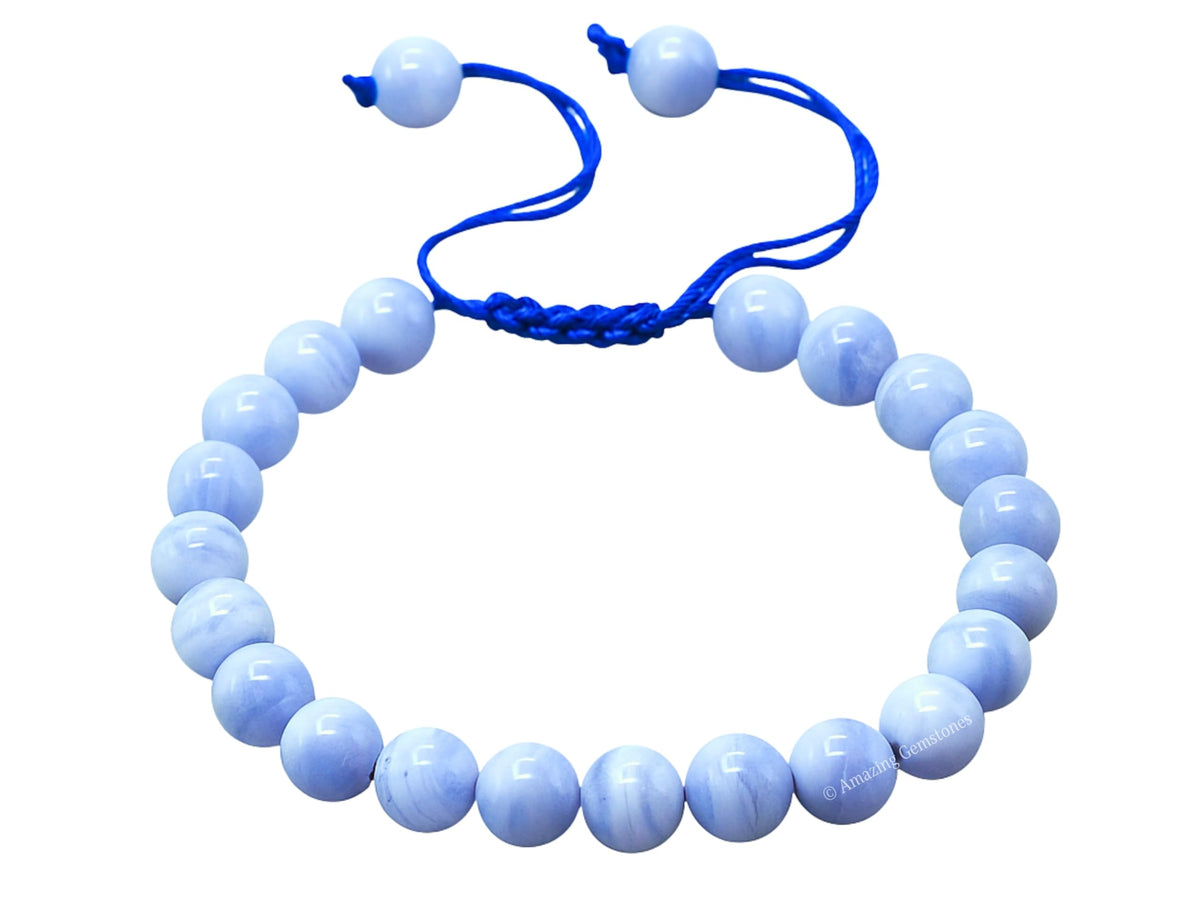 Amazing Gemstone Blue Lace Agate Bracelet for Women Men's Gifts - Protection Healing Crystal Bracelet - 8mm Gemstone Beaded Adjustable Bracelet Pulseras Para Hombres Mujer Stocking Stuffers