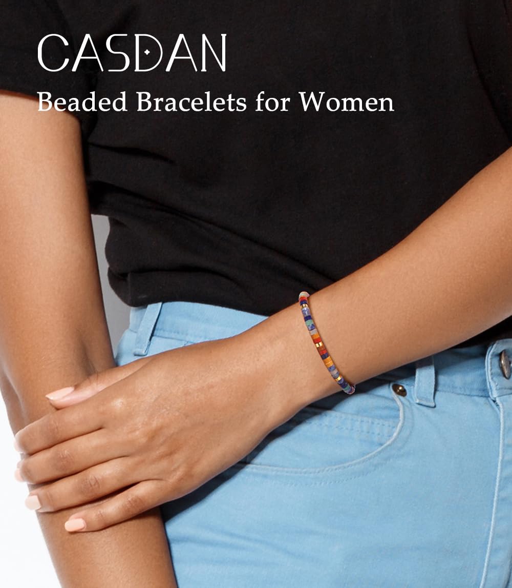 CASDAN Natural Crystal Beaded Bracelet for Women Natural Stone Adjustable Braided Rope Bracelets Spiritual Bracelet Inspirational Gifts