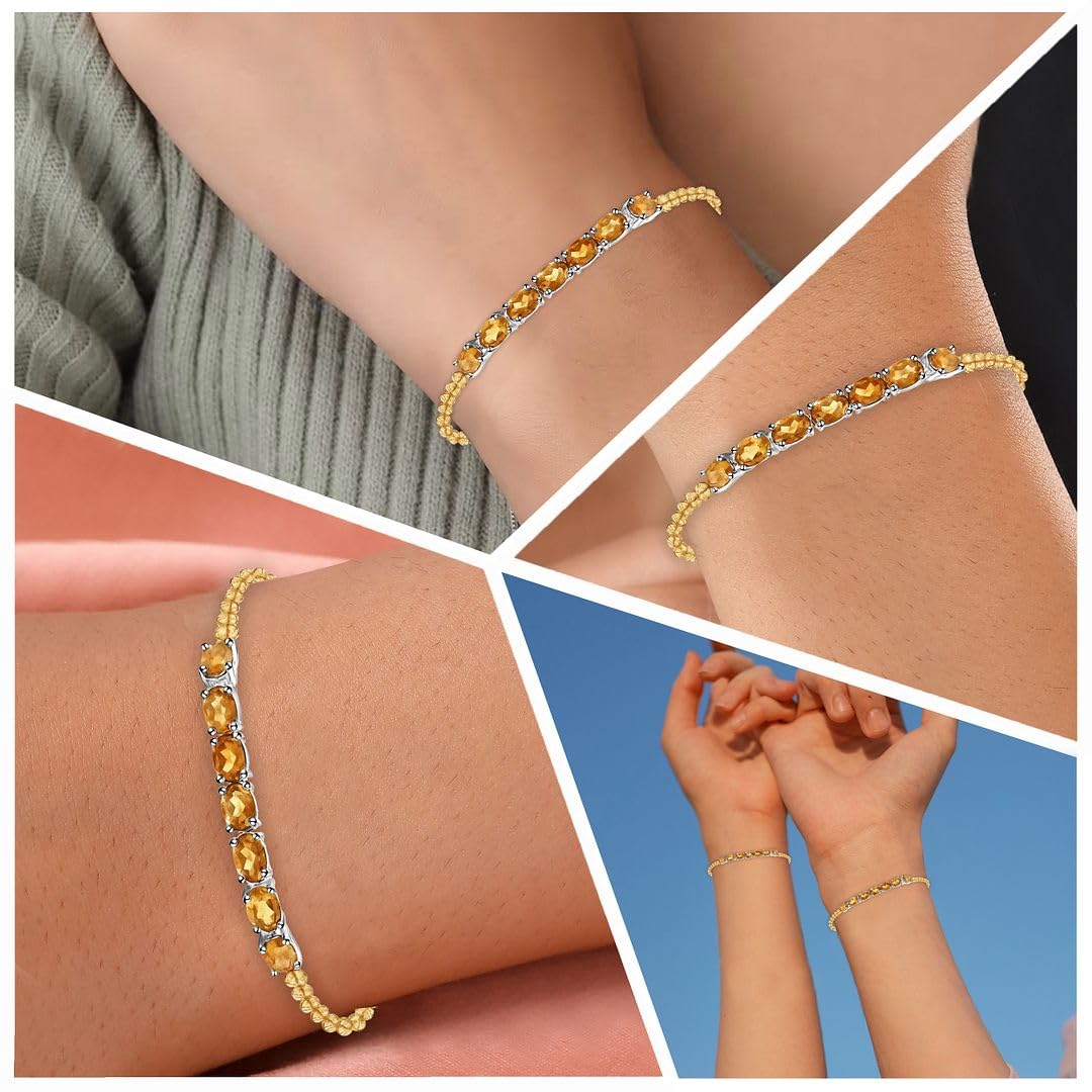 SHOP LC DELIVERING JOY Citrine Bracelet for Women in Sterling Silver - Yellow Bracelet Charm Birthstone Bead Jewelry Anniversary Birthday Christmas Gifts Size - 7.25 Inches
