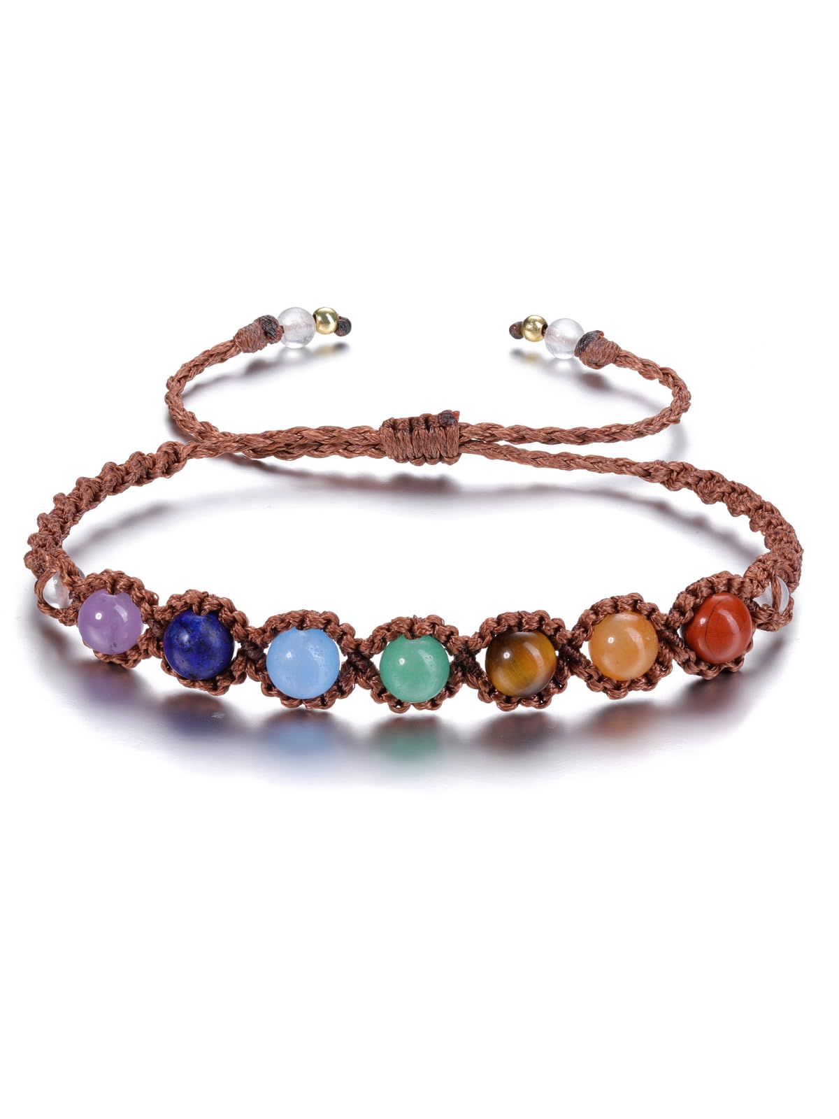 Jovivi 7 Chakras Healing Crystals Bracelet 6mm Natural Gemstone Round Stone Yoga Beads Bracelets Wrapped Rope Adjustable Handmade Jewelry Gift for Womens Men