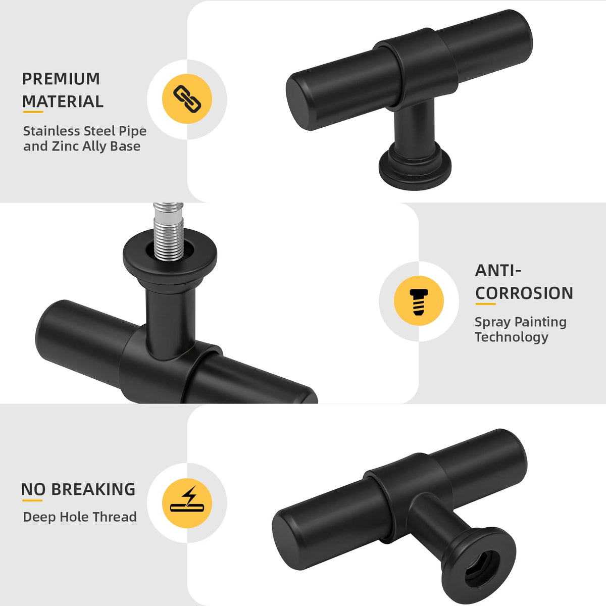 Goldenwarm 10 Pack Black Cabinet Knobs Black Kitchen Cabinet Knobs Kitchen Drawer Handles T Bar Dresser Handles Modern Pulls for Drawer, 2 Inch Overall Length