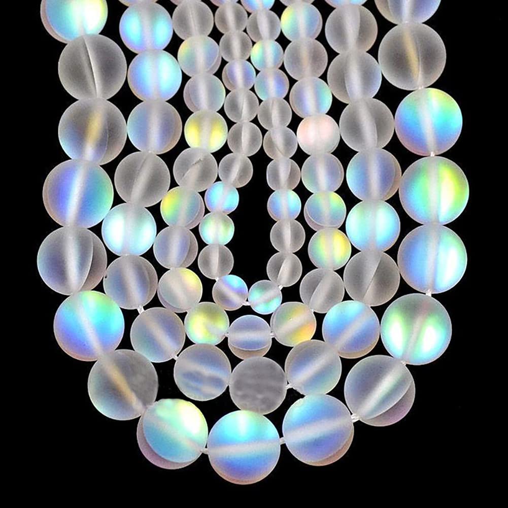 UUYYEO Matte Crystal Glass Beads Mermaid Aurora Moonstone Beads for Jewelry Making 10 mm 100 pcs