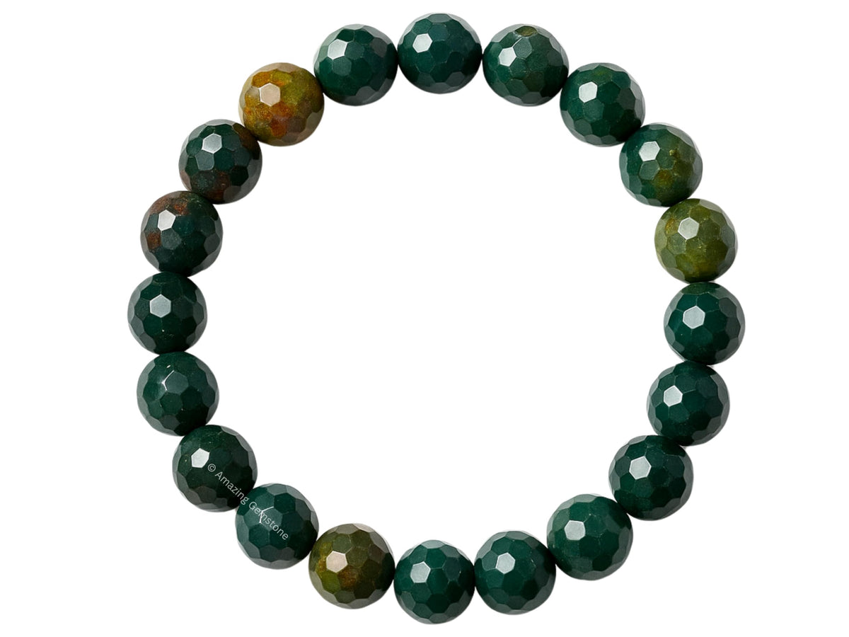 Amazing Gemstone Bloodstone Bracelet for Women - Chakra Mens Bracelet Protection Crystals and Healing Stones - Faceted Beaded Blessing Bracelet Spiritual Meditation Gift Christmas Stocking Stuffers